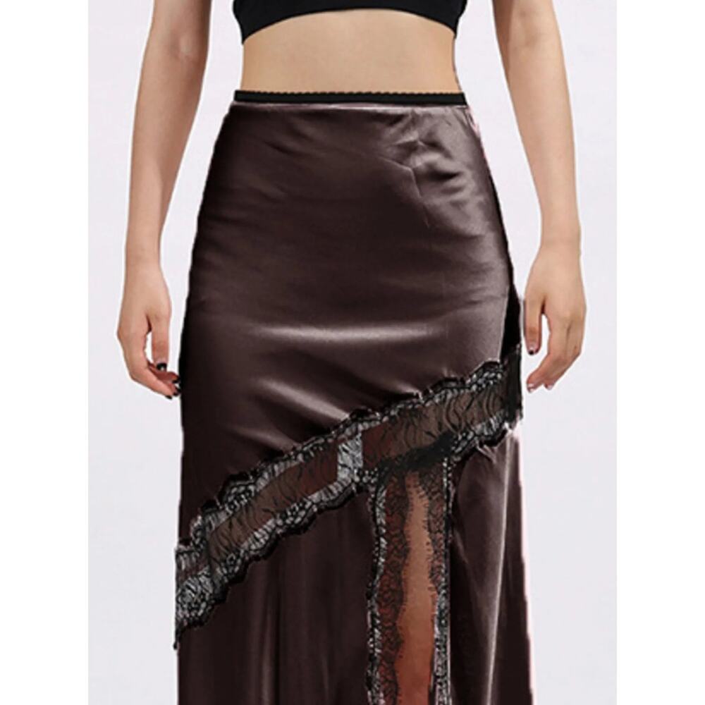 Lace Trim Asymmetrical Midi Skirt - Picture 8 of 9